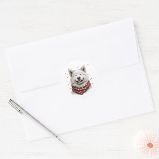 Valentines Day Samoyed Dog Ronde Sticker (Envelop)
