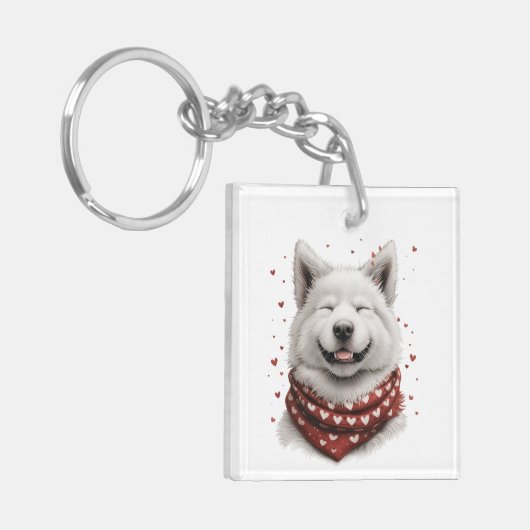 Valentines Day Samoyed Dog Sleutelhanger (Voorkant Links)