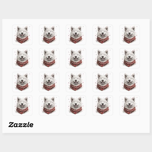 Valentines Day Samoyed Dog Vierkante Sticker (Vel)