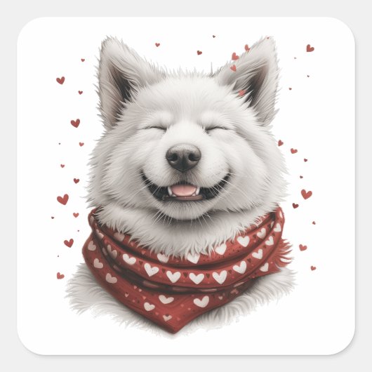 Valentines Day Samoyed Dog Vierkante Sticker (Voorkant)