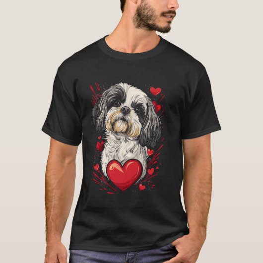 Valentine's Day Shih Tzu Dog Vector T-shirt (Voorkant)