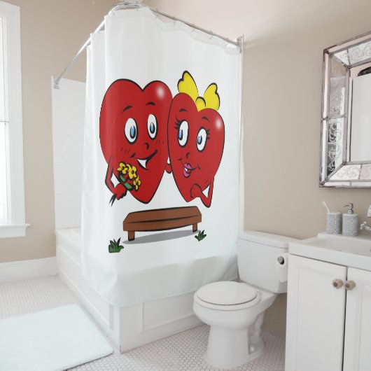 Valentine's Day Shower Curtain, Couple Red Hearts Douchegordijn (In situ)