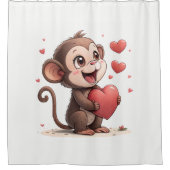 Valentine's Day Shower Curtain, Monkey Red Heart Douchegordijn (Voorkant)