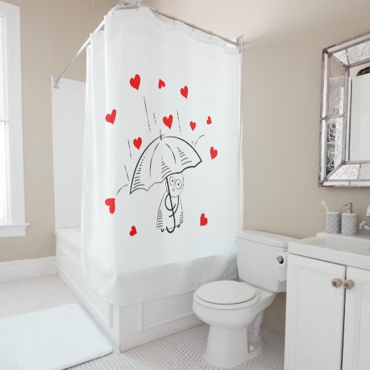 Valentine's Day Shower Curtain, Umbrella Red Heart Douchegordijn (In situ)