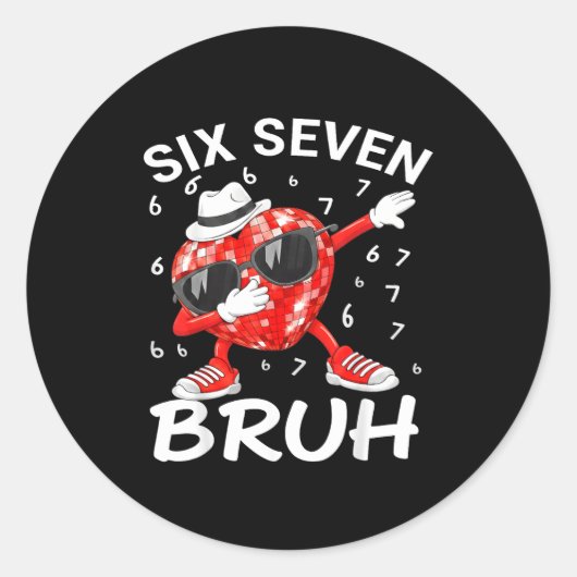 Valentines Day Six Seven Bruh 6 7 Meme Dab Heart B Ronde Sticker (Voorkant)