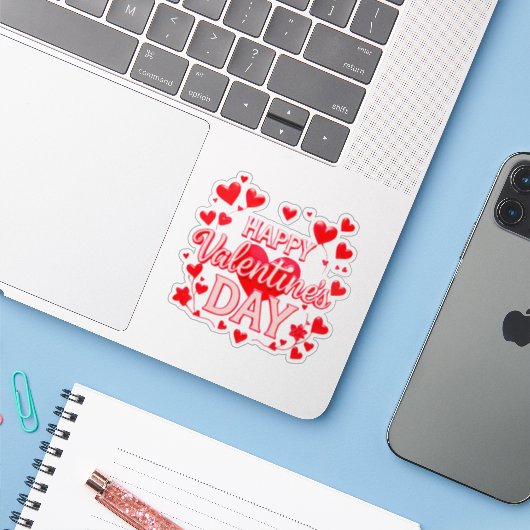 VALENTINES DAY STICKER (Laptop met iPhone)