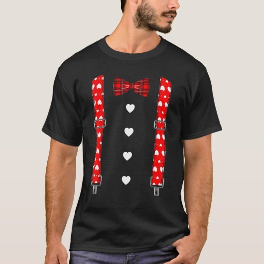 Valentine's Day Suspenders Hearts Bow Tie  Men Boy T-shirt (Voorkant)