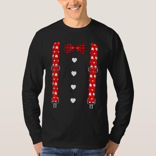 Valentine's Day Suspenders Hearts Bow Tie  Men Boy T-shirt (Voorkant)