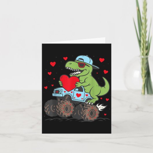 Valentines Day T Rex Riding Monster Truck Funny To Kaart (Voorkant)