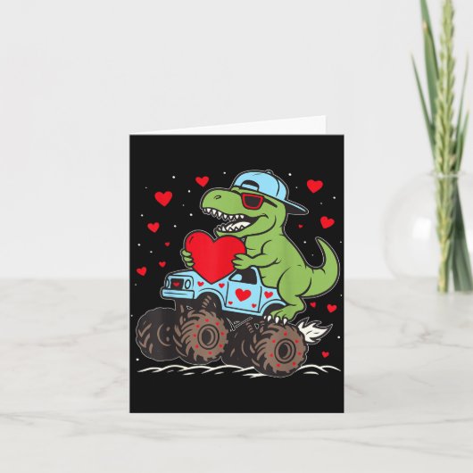 Valentines Day T Rex Riding Monster Truck Funny To Kaart (Voorkant)