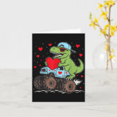 Valentines Day T Rex Riding Monster Truck Funny To Kaart (Gele Bloem)