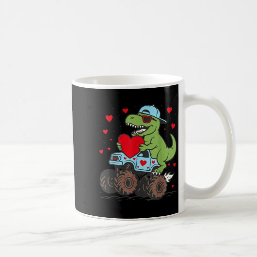 Valentines Day T Rex Riding Monster Truck Funny To Koffiemok (Rechts)