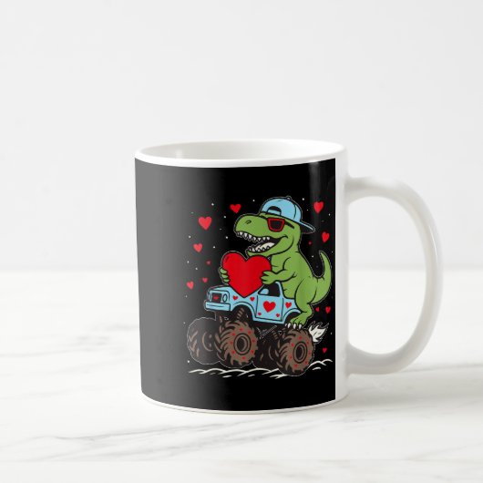 Valentines Day T Rex Riding Monster Truck Funny To Koffiemok (Rechts)