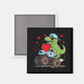 Valentines Day T Rex Riding Monster Truck Funny To Magneet (Voorkant / Achterkant)
