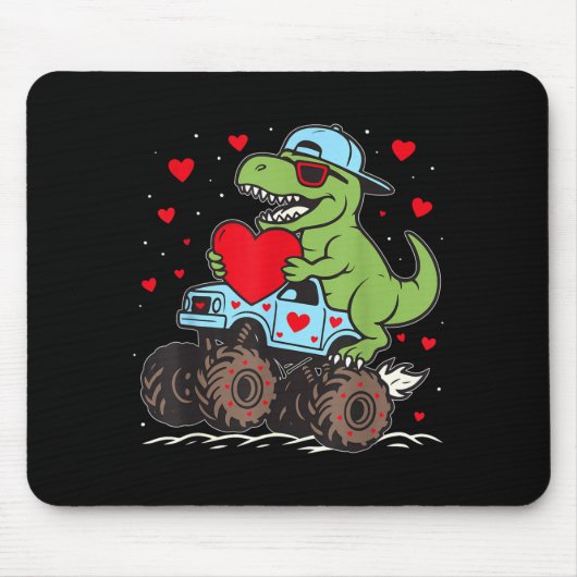 Valentines Day T Rex Riding Monster Truck Funny To Muismat (Voorkant)