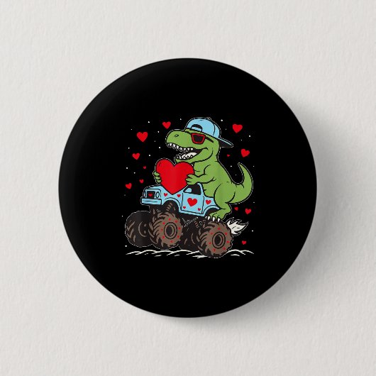 Valentines Day T Rex Riding Monster Truck Funny To Ronde Button 5,7 Cm (Voorkant)