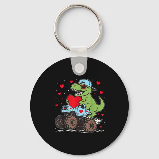 Valentines Day T Rex Riding Monster Truck Funny To Sleutelhanger (Voorkant)