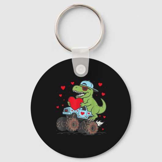 Valentines Day T Rex Riding Monster Truck Funny To Sleutelhanger (Voorkant)