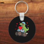 Valentines Day T Rex Riding Monster Truck Funny To Sleutelhanger (Voorkant)