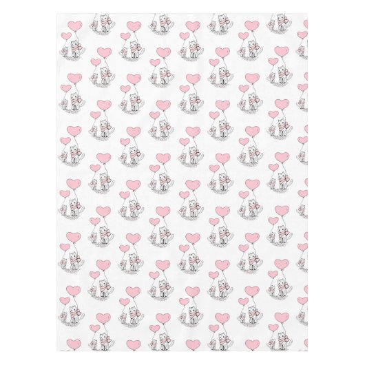 Valentine's Day Tablecloth Cat Pink Hearts  Tafelkleed (Voorkant)