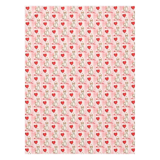 Valentine's Day Tablecloth Cat Red Hearts  Tafelkleed (Voorkant)