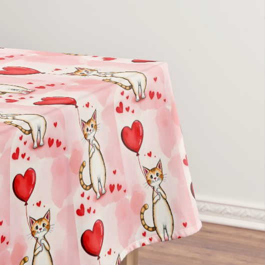 Valentine's Day Tablecloth Cat Red Hearts  Tafelkleed (Voorbeeld)