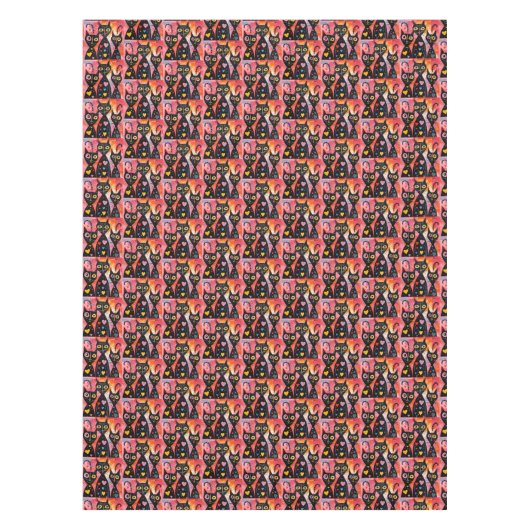 Valentine's Day Tablecloth Cat Red Hearts  Tafelkleed (Voorkant)