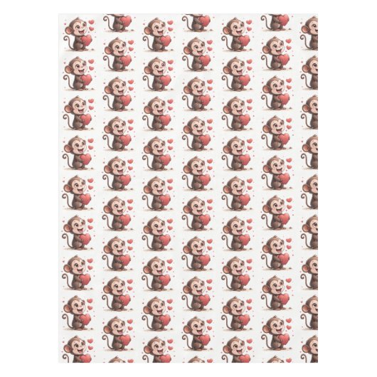Valentine's Day Tablecloth Monkey Red Hearts Tafelkleed (Voorkant)