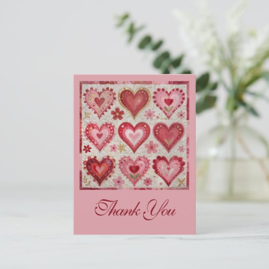 Valentine's Day Themed Quilting Pattern Patchwork Briefkaart (Staand voorkant)