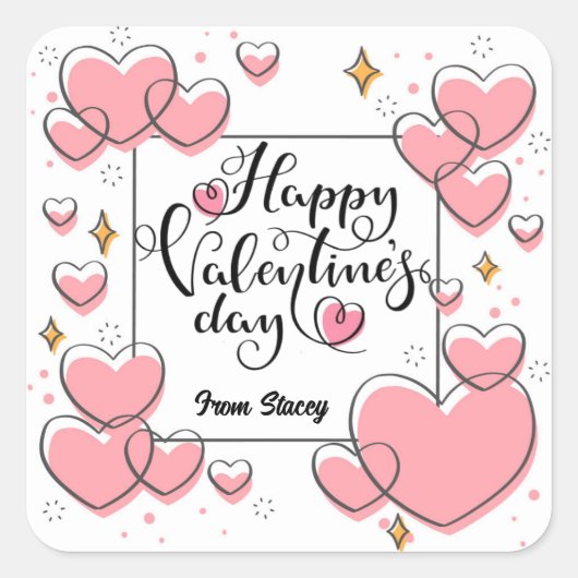 Valentines Day Treat Stickers With Hearts Girly  (Voorkant)