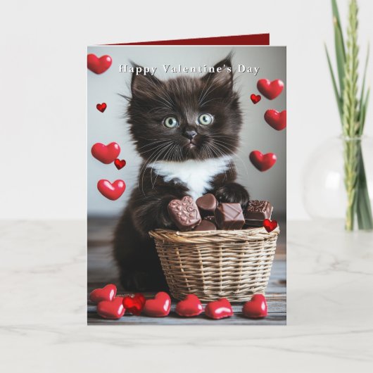 Valentine's Day Tuxedo Cat Red Hearts  Kaart (Voorkant)