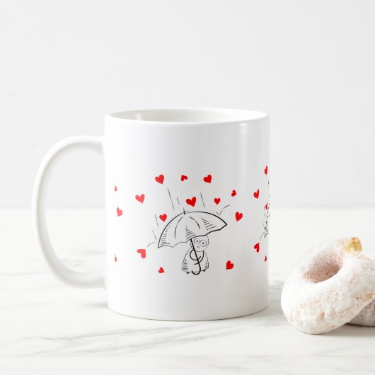 Valentine's Day Umbrella Red Hearts Mugs Koffiemok (Met donut)