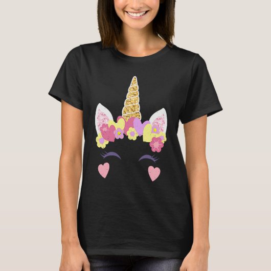 Valentine's Day Unicorn Face Hearts Cute Matching  T-shirt (Voorkant)