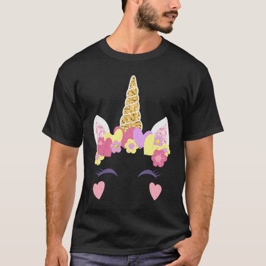 Valentine's Day Unicorn Face Hearts Cute Matching  T-shirt (Voorkant)