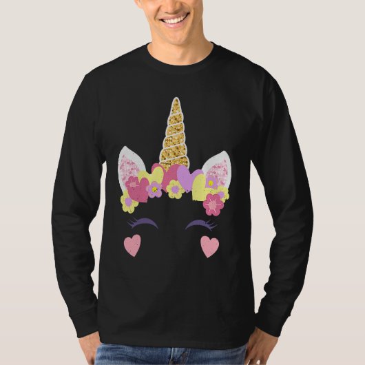 Valentine's Day Unicorn Face Hearts Cute Matching  T-shirt (Voorkant)