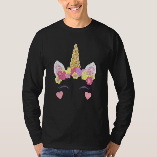 Valentine's Day Unicorn Face Hearts Cute Matching T-shirt (Voorkant)