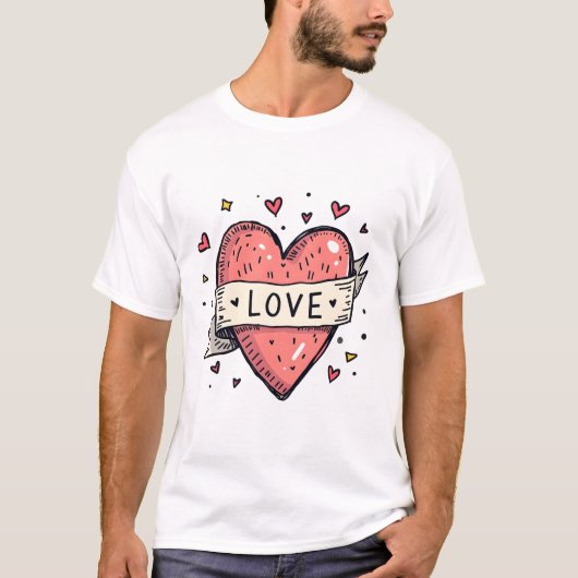 Valentine's Day Vintage Heart Doodle Love T-shirt (Voorkant)