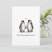 Valentines Day Watercolor Penguins And Photo Feestdagenkaart (Staand voorkant)