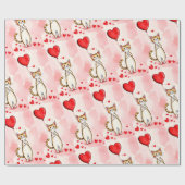 Valentine's Day Wrapping Paper Cat Red Hearts Cadeaupapier (Vlak)
