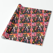 Valentine's Day Wrapping Paper Cats Hearts Cadeaupapier (Uitgerold)