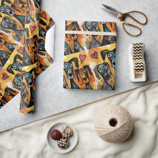 Valentine's Day Wrapping Paper Dog Red Hearts Cadeaupapier (Crafts)