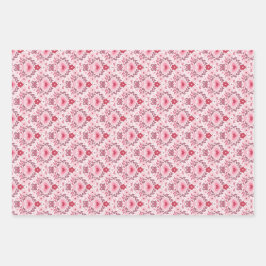 Valentines Day Wrapping Paper Flat Sheet Set of 3 