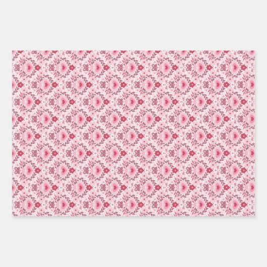 Valentines Day Wrapping Paper Flat Sheet Set of 3  (Voorkant)