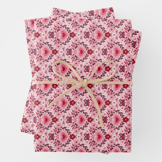 Valentines Day Wrapping Paper Flat Sheet Set of 3 (In situ)