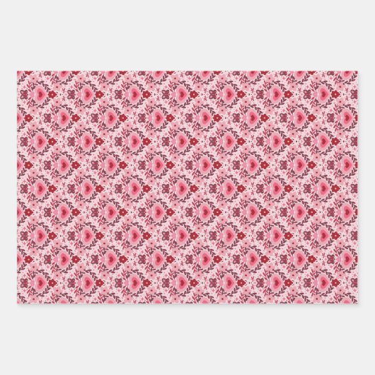Valentines Day Wrapping Paper Flat Sheet Set of 3 (Voorkant)