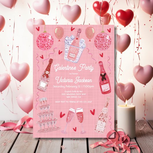 Valentine's Galentine's Day Champagne Party Pink Kaart