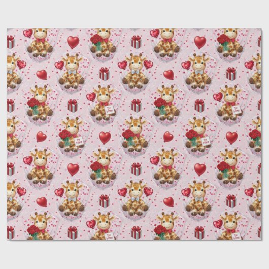 Valentine's Giraffes Wrapping Paper Cadeaupapier (Vlak)