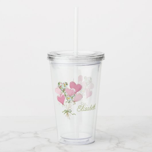 Valentine's Heart Pink and Green Heart Balloons Acryl Drinkbeker (Voorkant)