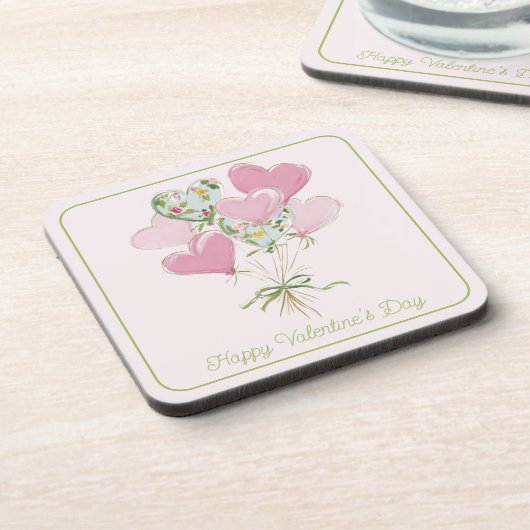 Valentine's Heart Pink and Green Heart Balloons Bier Onderzetter (Linkerzijde)