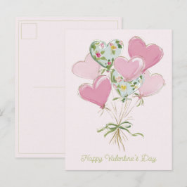 Valentine's Heart Pink and Green Heart Balloons Briefkaart
